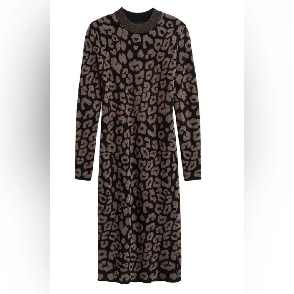 Banana Republic Metallic Leopard Print Sweater Dress NWT Size M Crewneck